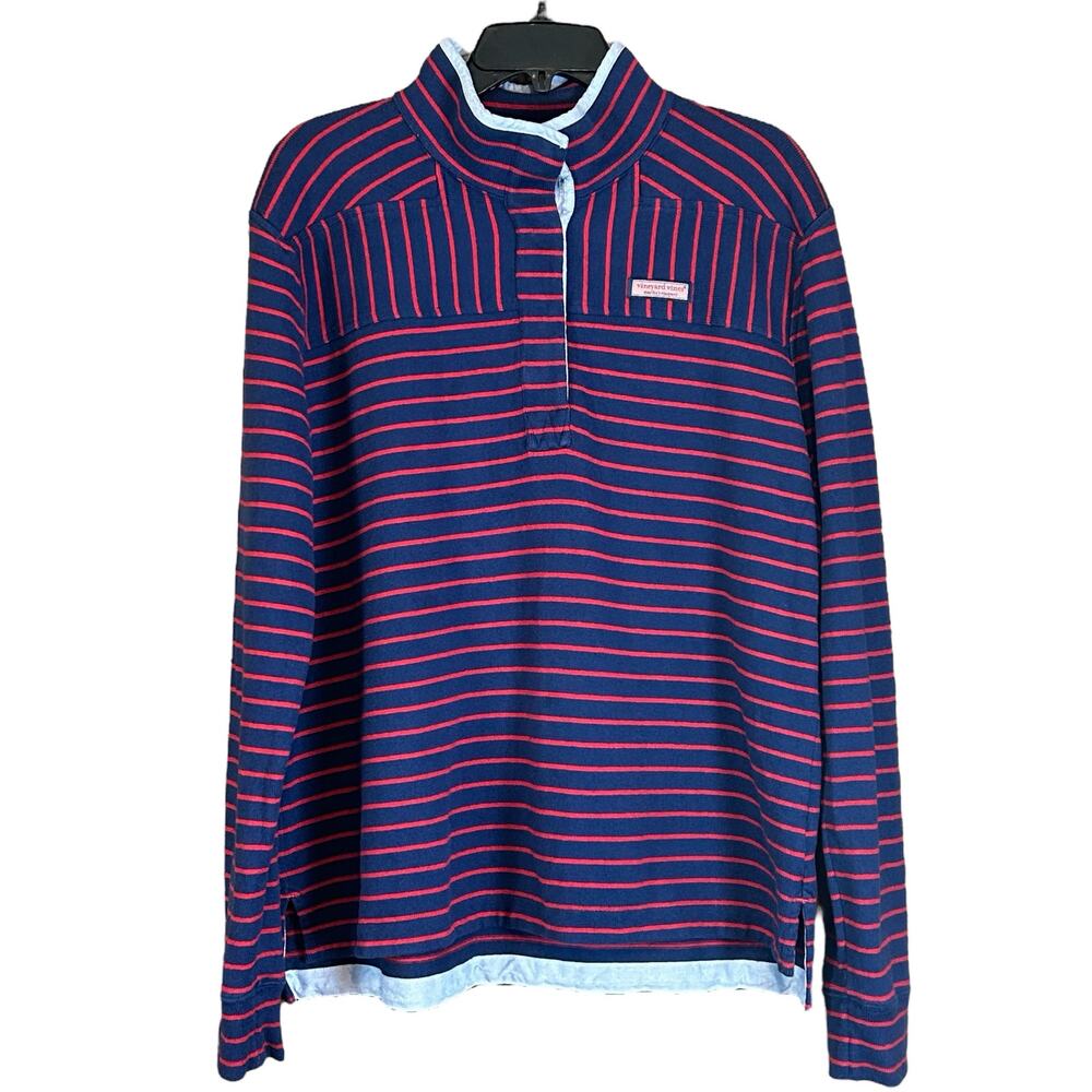 Vineyard Vines Pullover Women Size Large Navy Blue Red Striped Rugby Style Top